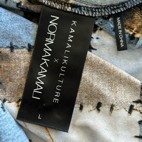 Norma Kamali Shirt Top Women’s Large Patchwork Print Stretch Short Sleeve - Picture 6 of 7